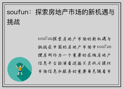 soufun：探索房地产市场的新机遇与挑战